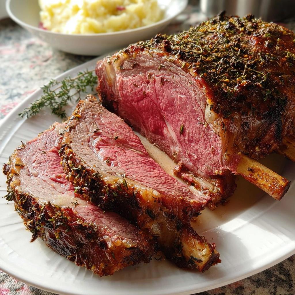 Juicy and tender Best Prime Rib, sliced and seasoned with herbs, ready for a weeknight feast.