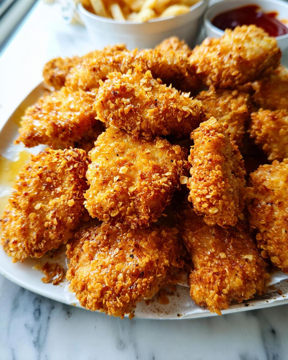 Close-up of crispy, golden-brown chicken thigh bites coated in a crunchy breading, part of family favorite chicken thigh recipes.