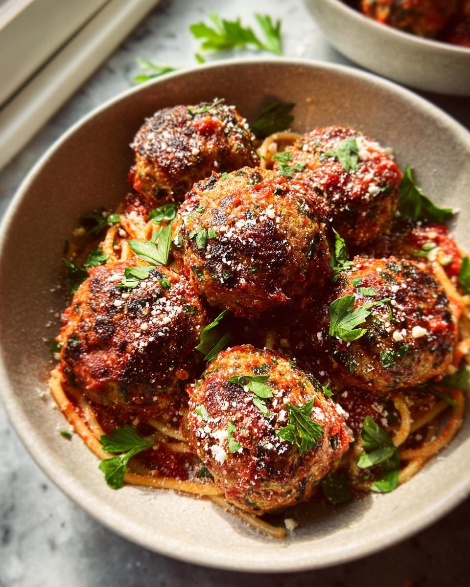 A bowl of spaghetti topped with juicy meatballs, marinara sauce, and fresh parsley, perfect for easy dinner recipes.