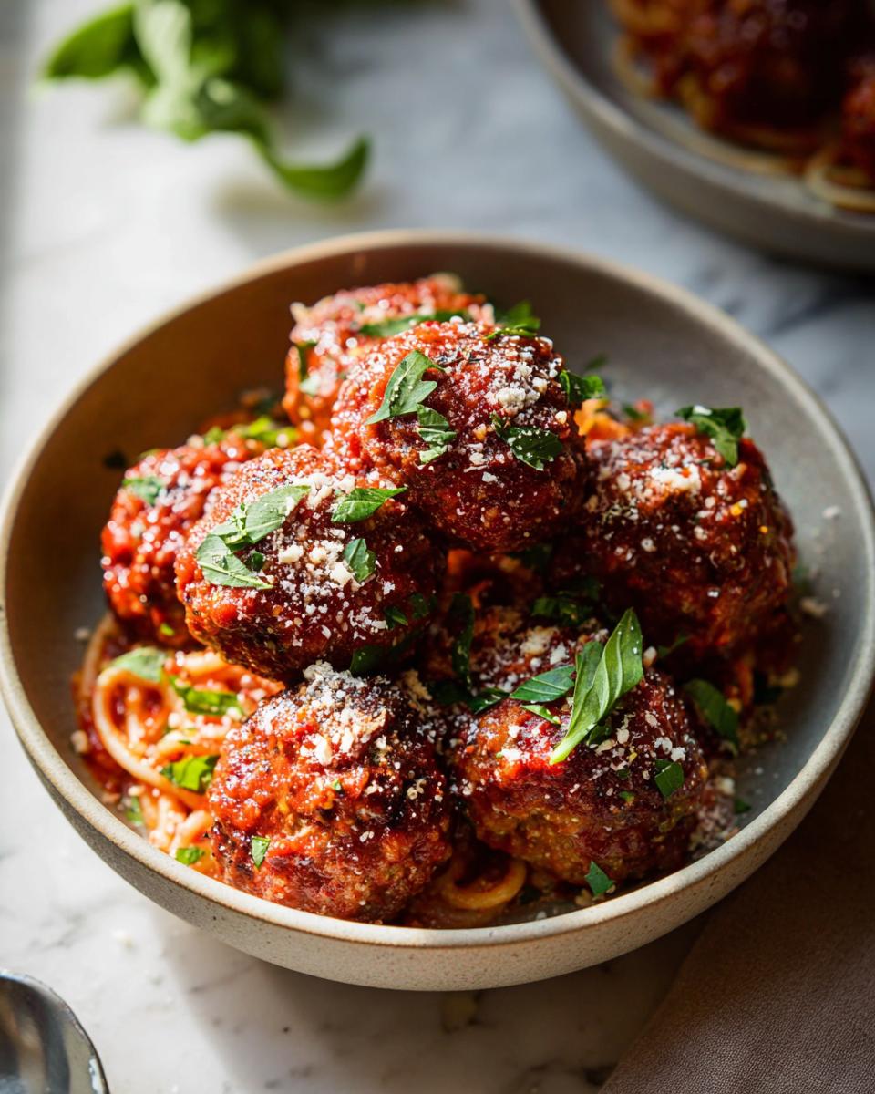 A close-up of a bowl of spaghetti and meatballs, a classic comfort food for easy dinner recipes.