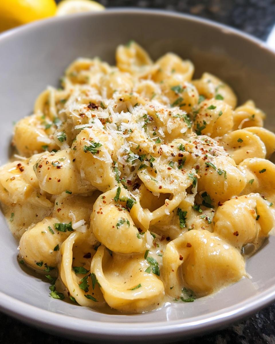 Close-up of creamy orecchiette pasta with parmesan cheese and parsley, a pro pasta recipe.