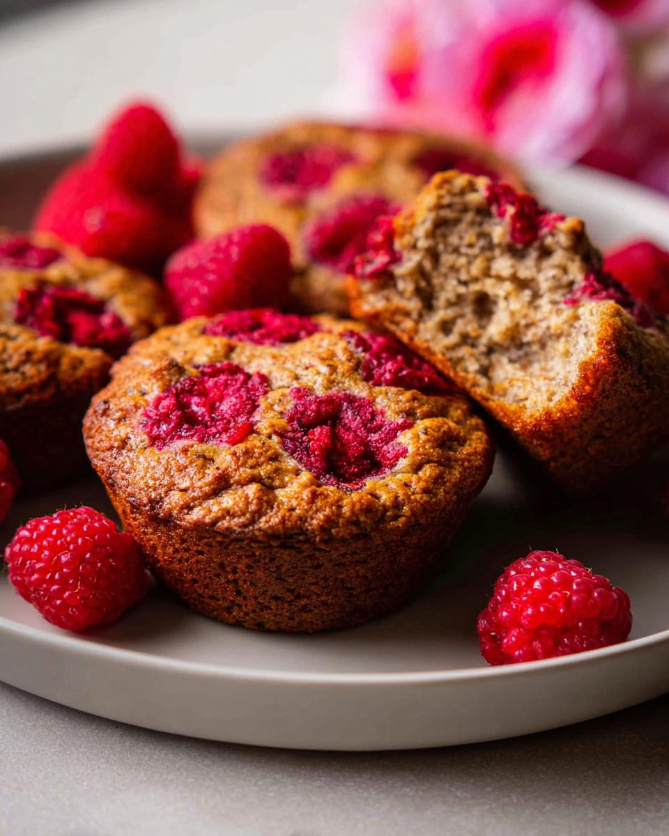 Close-up of raspberry muffins, one split open, showcasing a classic breakfast idea with a twist.