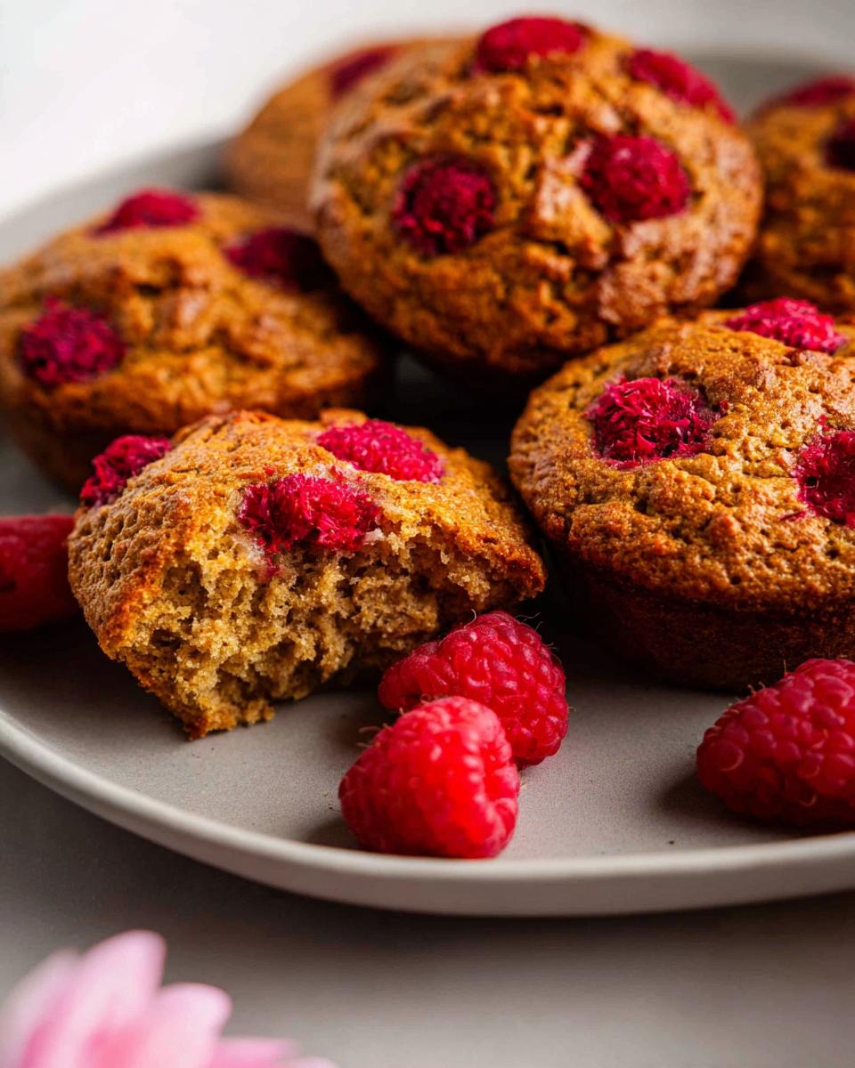 Close-up of fluffy raspberry muffins, one broken open, on a grey plate, showcasing classic breakfast ideas with a twist.